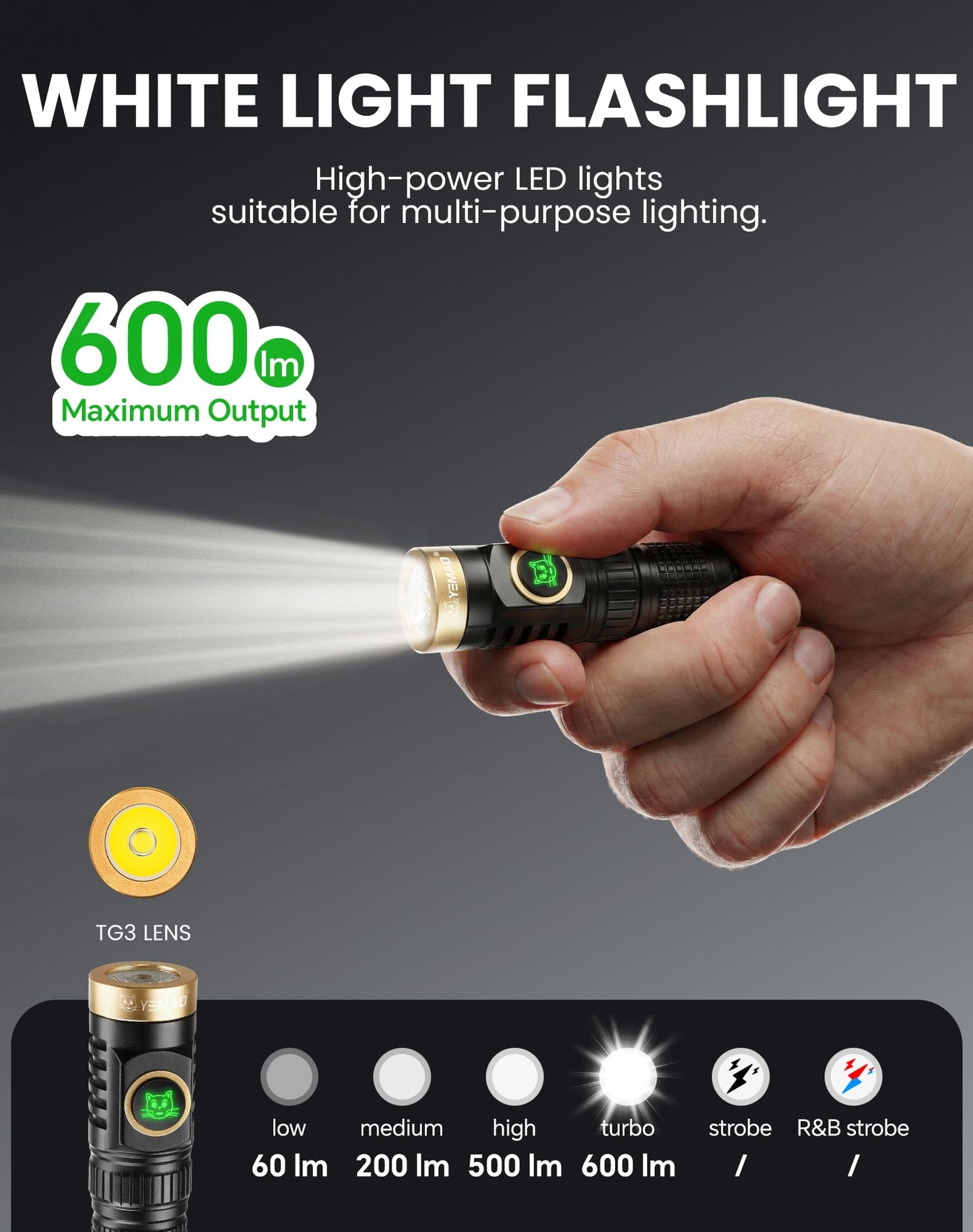 Yemao Rechargeable Keychain Flashlight with Chain, 600 Lumens Mini LED Flashlight,Small EDC Light Easy take with Pocket or Attach to Keyring, Bag, for Everyday Carry and Emergency(Mini)