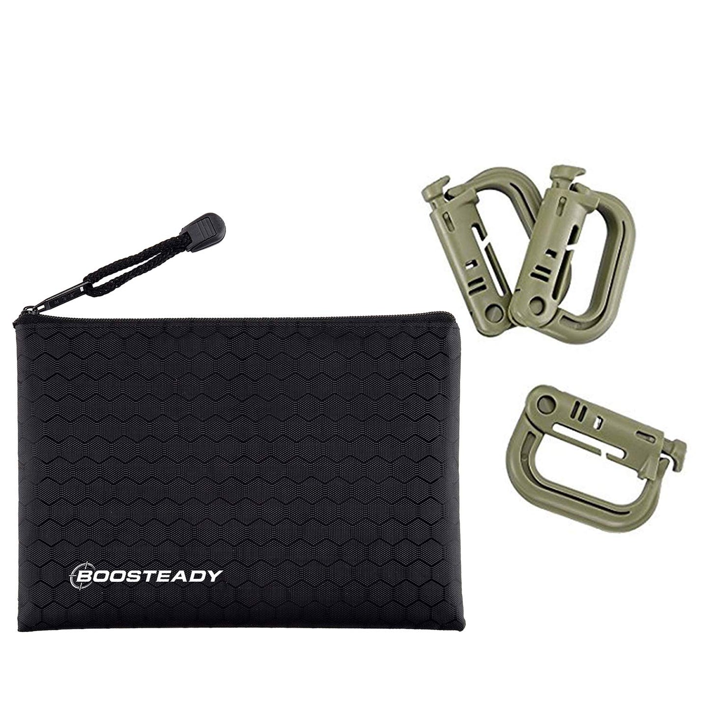 BOOSTEADY 10 Pack Multipurpose D-Ring Grimlock Locking for Molle Webbing with Zippered Pouch