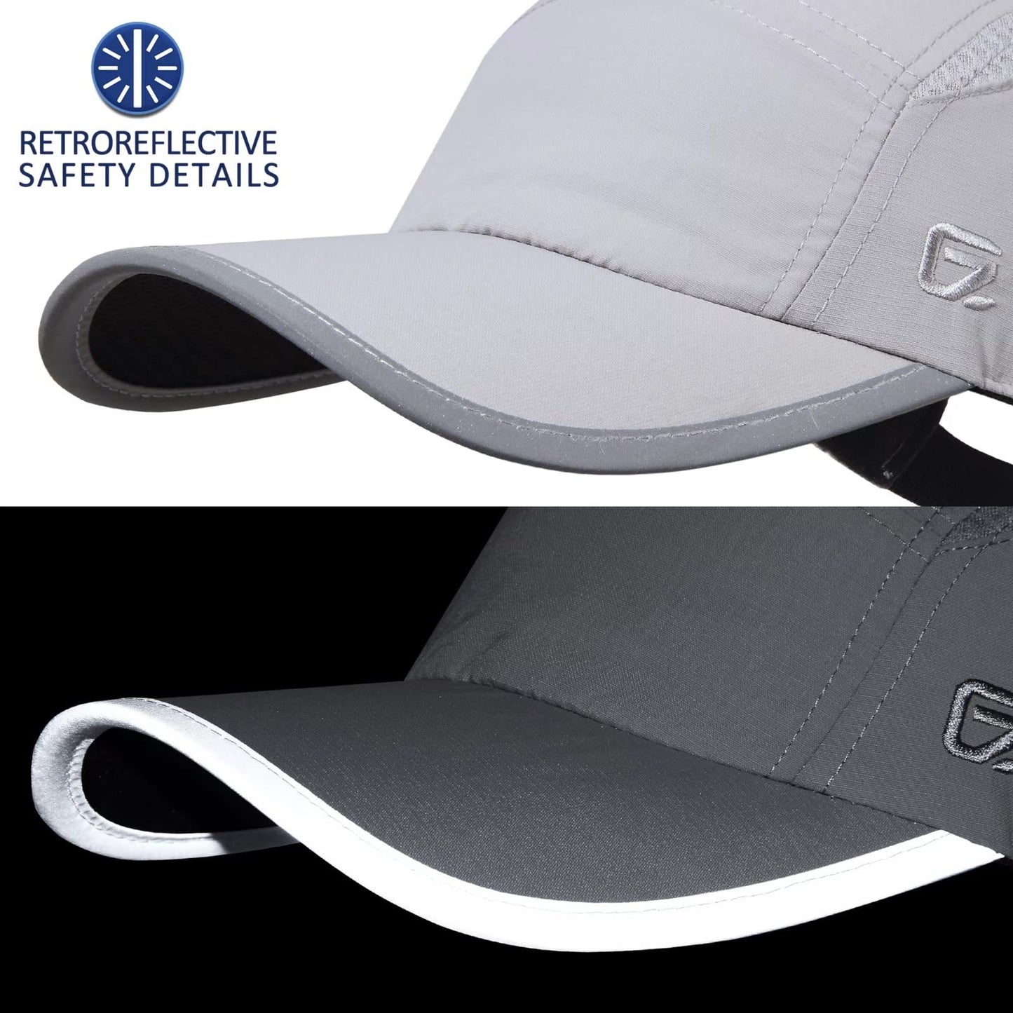 GADIEMKENSD Womens Hats Baseball Cap UPF 50+ Sun Quick Dry Lightweight Breathable Trucker Hat Outdoor Hiking Fishing Run Golf Sports Dad Mesh Reflective Running Hats Ponytail for Women Light Gray