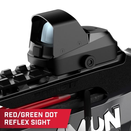 Barnett Demun Accu Strike Pro Mini Crossbow - Two Stage Break Action Cocking Mechanism, Reflex Red/Green Dot Sight, Flip Down Foregrip, 7 inch Bolts (5 Included), 210fps, Black Camo, Retractable Sling