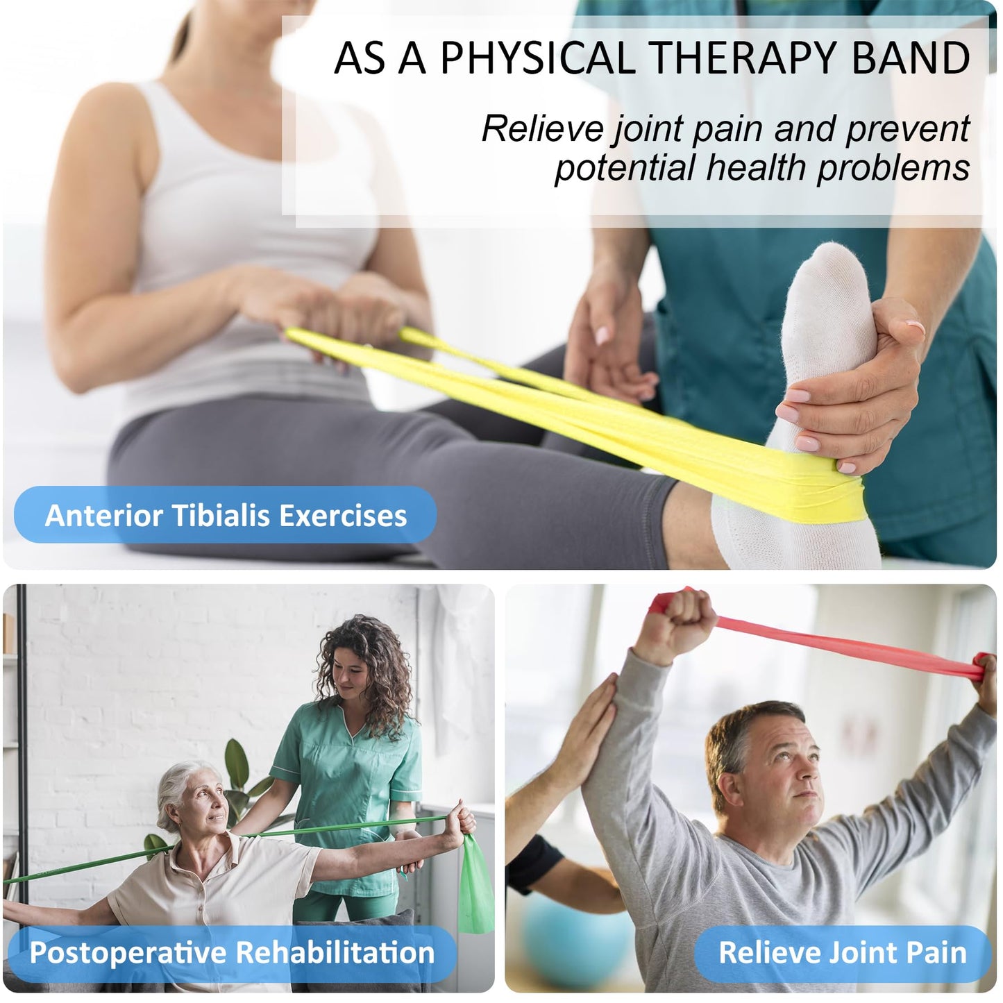 Resistance Bands for Physical Therapy, Bands for Working Out, Latex Free Elastic and Exercise Bands Set for Stretching, Suitable for Rehab, Yoga, Pilates, Gym, Home Exercise