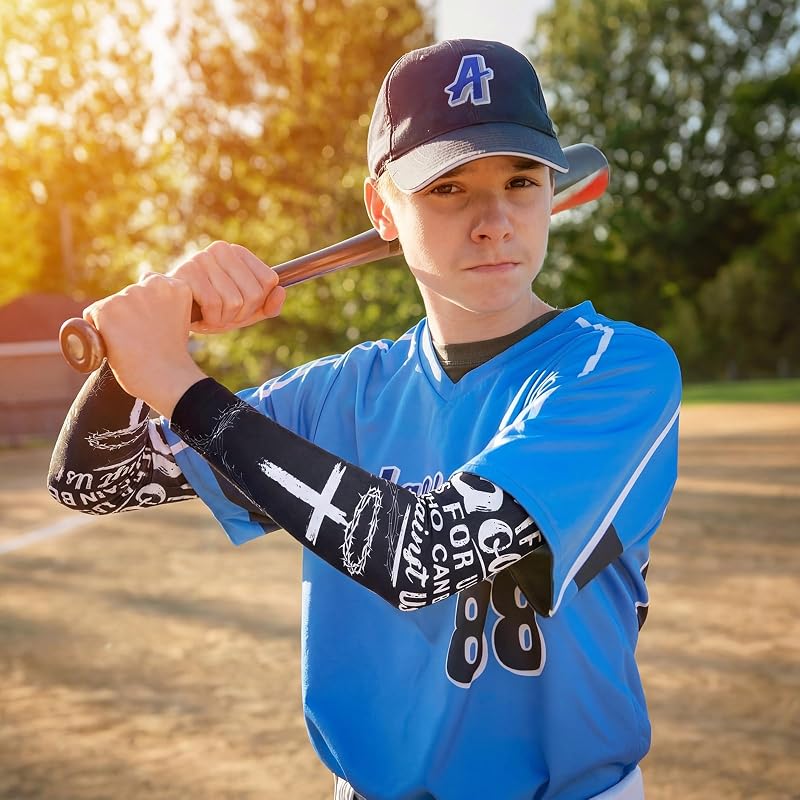 Blessed Arm Sleeves, 6 Pairs Youth Sizes Small+Blessed - Christian UV Shield for Baseball, Football, Outdoor Sports