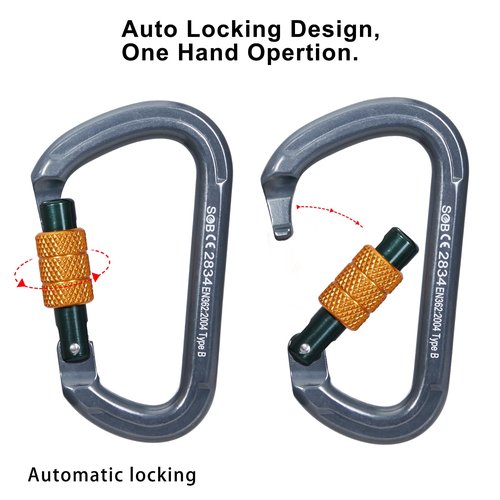 SOB Auto Locking Climbing Carabiner Clips 2Pack 28KN Heavy Duty Asymmetrical Carabiner Connector Used for Rappelling Gear Rescue Outdoor Projects Dog Leash (D-2)