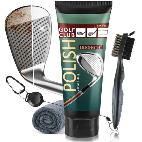 Golf Club Cleaning Kit 3-in-1 with Golf Club Cleaner Brush, Towel and 200g Golf Club Polish - Golf Club Care Kit for Instant Groove Rust & Scratch Remover - Golf Accessories for Men