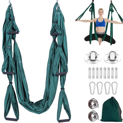 Aerial Yoga Swing Set Trapeze Hammock Kit Ultra Strong Anti-gravity Flying Sling Inversion Swing Tool Set for Air Yoga Inversion Fitness (Green)