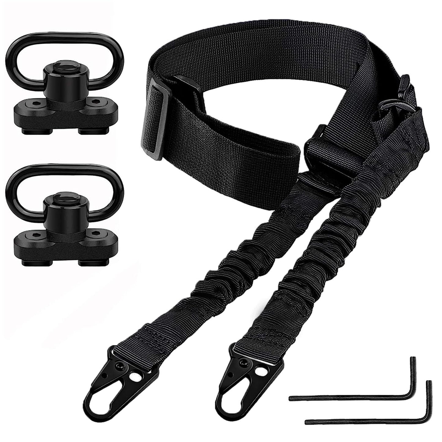 Bengor Two Point Traditional Sling with Attachments Mounts, Adjustable Extra Long Rifle Sling for Rifle with 2 Pack 1.25" QD Swivel Mounts for M-Rail