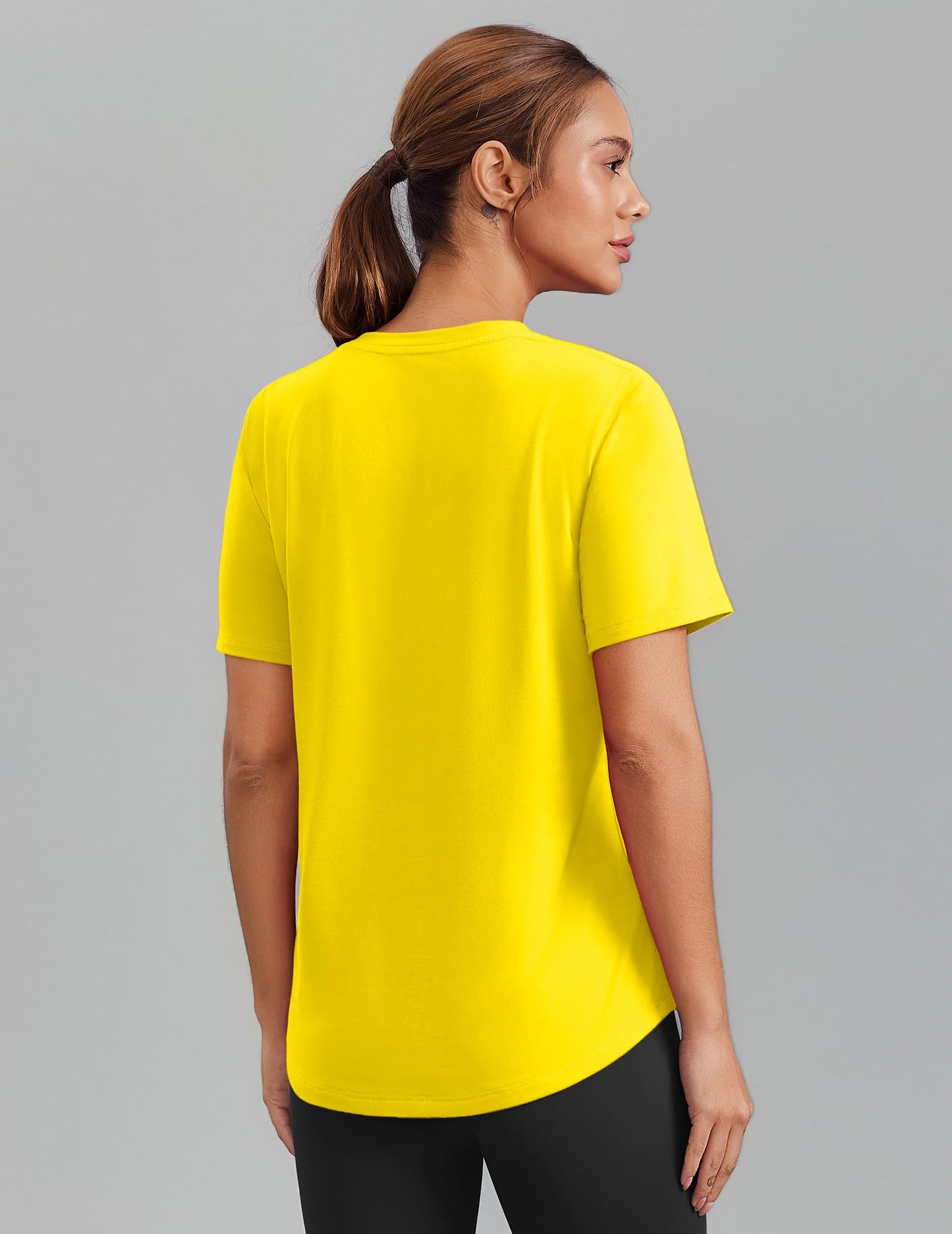 PINSPARK Womens Hiking Shirts Short Sleeve V Neck UPF 50 Sun Protection Moisture Wicking Quick Dry Outdoor Athletic Tops,Yellow X-Large