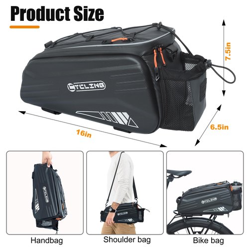 Febabilo Bike Bags for Bicycle Rear Rack - 10L EVA Hard Shell Waterproof 3-in-1 Ebike Trunk Cargo Pannier Bag with Reflective Strip & Shoulder Strap for Commuter Travel Outdoor Cycling Accessories