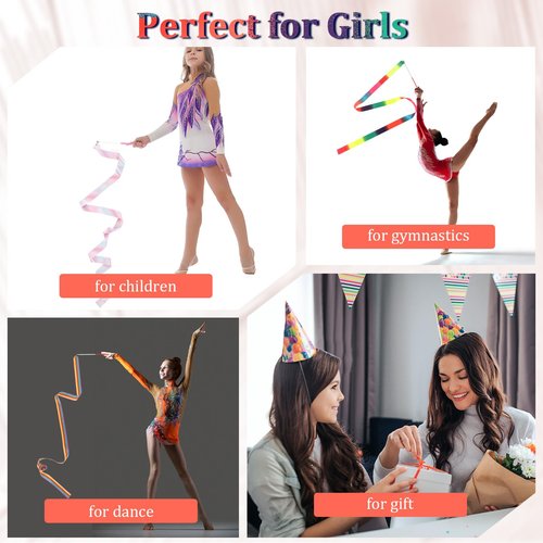 MBAIYO Gymnastics Dance Ribbon, 3pcs Rainbow Dance Twirling Streamers with Sticks 78.7 Inch 3 Color Rhythmic Gymnastics Wand for Artistic Dancing, Outdoor Play, Kids Adults Talent Shows