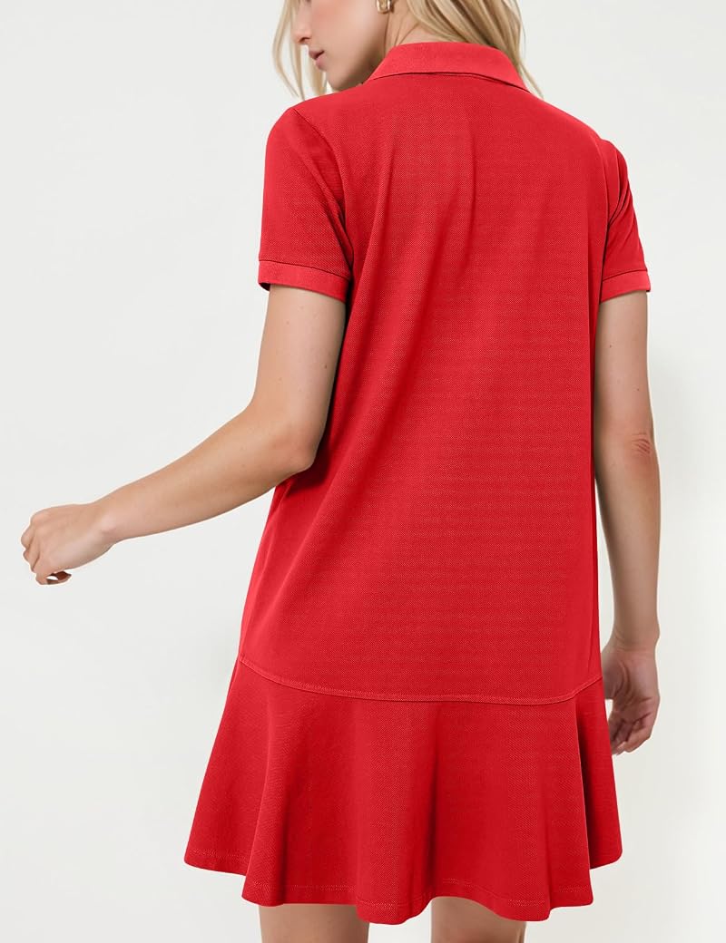 Women's Polo Dress Casual Summer Golf Tennis Mini Shirt Dress - Red, Small