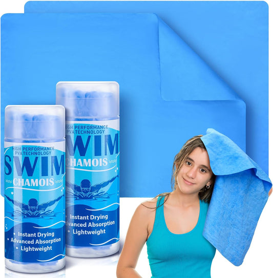 2 Pack Swim Chamois Towel Water Absorbent Quick Dry Towel Shammy Chamois Cloth for Swimming Car Drying Diving Water Sports Beach Shower Pool Swimmer Gift, 13 x 17 Inches