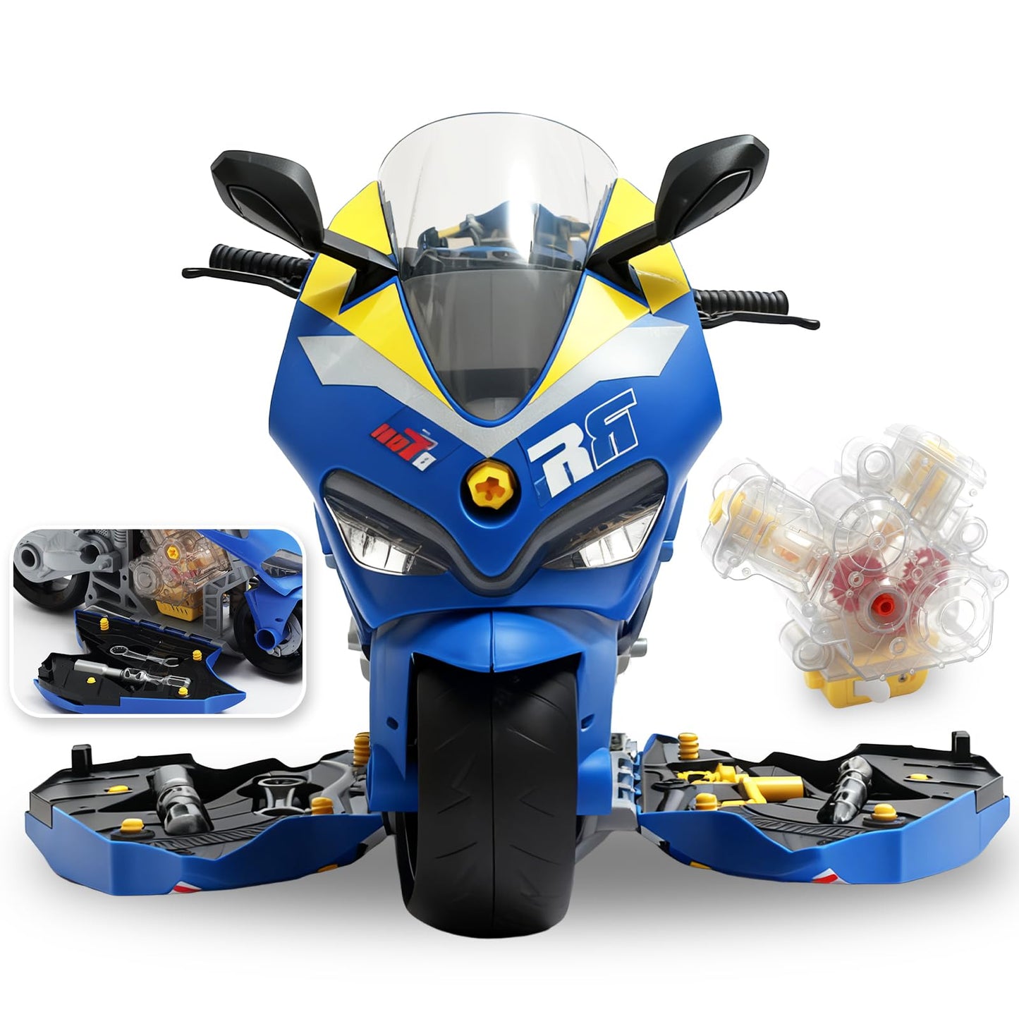 Poakkus Take Apart Motorcycle Toys Kit, Motorcycle Model Toys for Kids Mechanic,Motorcycles Toy with Light, Sound & Spray for Toddlers 3+ Kids,Interactive Toy Engine Building Kit, Blue