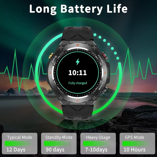 Military Smart Watch with GPS, Pressure/Altitude/Compass, Rugged Smartwatch for Men with 650mAh Extra-Large Battery, Answer/Make Call, 100+ Sports Mode, Metal Body Fitness Tracker for Android iOS