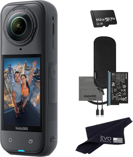 Insta360 X5 - Waterproof 360 Action Camera with 1/1.28" Sensors, 8K 360 HDR Video, 72MP Photo, 4K60fps Single-Lens, Enhanced Low Light Performance, User-Replaceable Upgraded Lenses, 2.5" Touchscreen