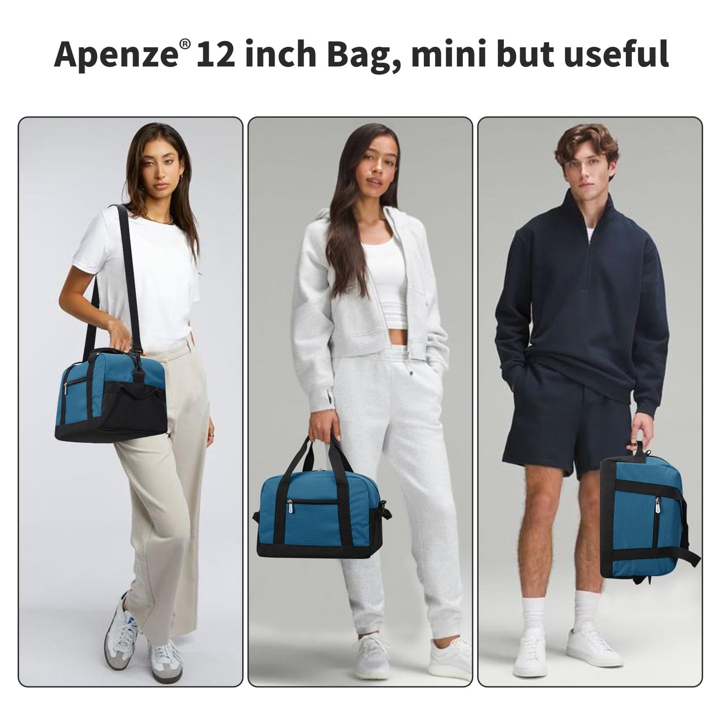 Apenze Small Gym Bag Carry On Bag - 12 in Mini Duffle Bag Lightweight for Overnight Travel(Blue)