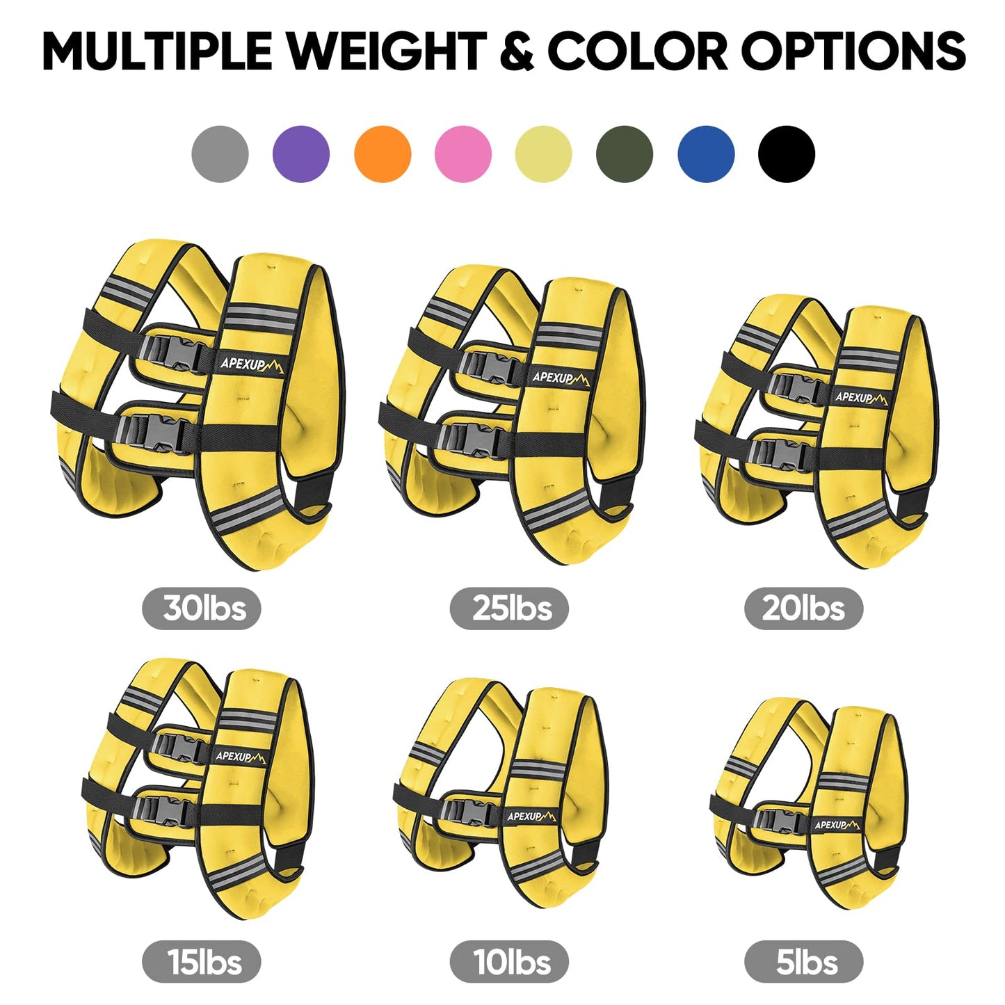 APEXUP 10lbs Weighted Vest Men Women, Weight Vest for Women Workout Equipment for Strength Training Running (Yellow)
