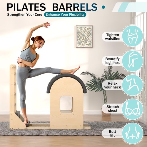 GDMSTIH Black Pilates Ladder Barrel, Wooden Spine Corrector Pilates Machine for Home Workout, Pilates Arc for Balance, Core Strengthening and Stretching-9T2pw9