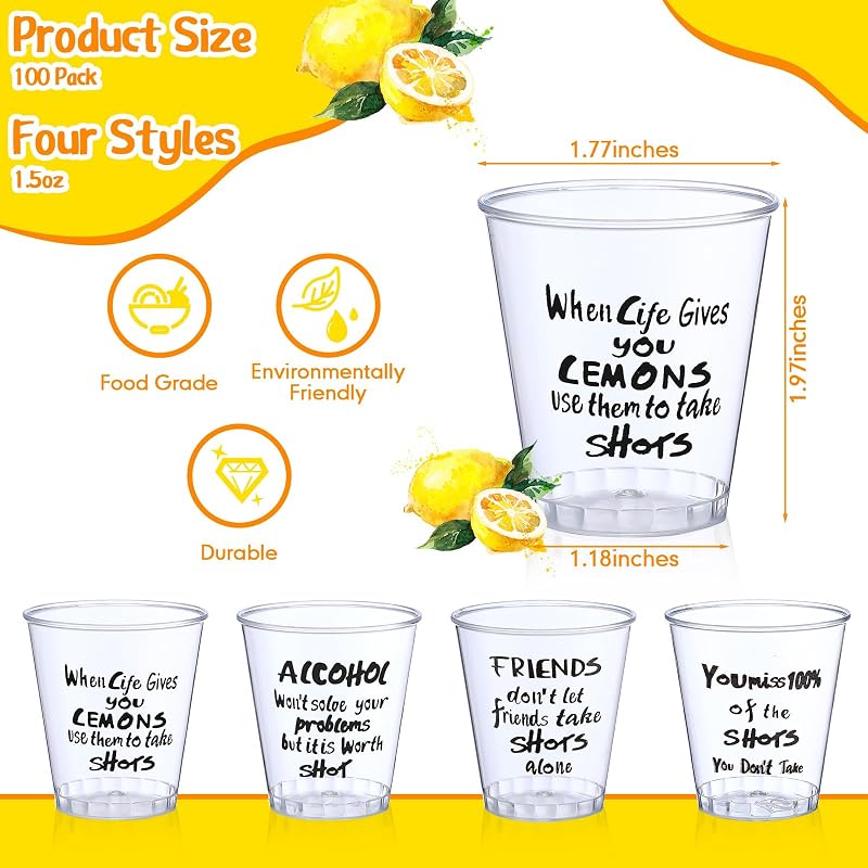 100 Pcs 1.7oz Disposable Shot Glasses Set - Clear Plastic Cups, 50ml