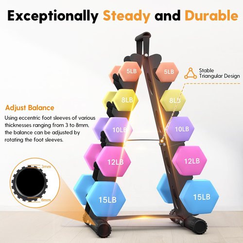 AmazeFan 5 Tier Dumbbell Rack Stand Only, A-Frame Design Weight Rack with Handle, Weights Metal Strength Training Dumbbells Storage Rack for Home Gym Space Saver (Dumbells not Included) ﻿