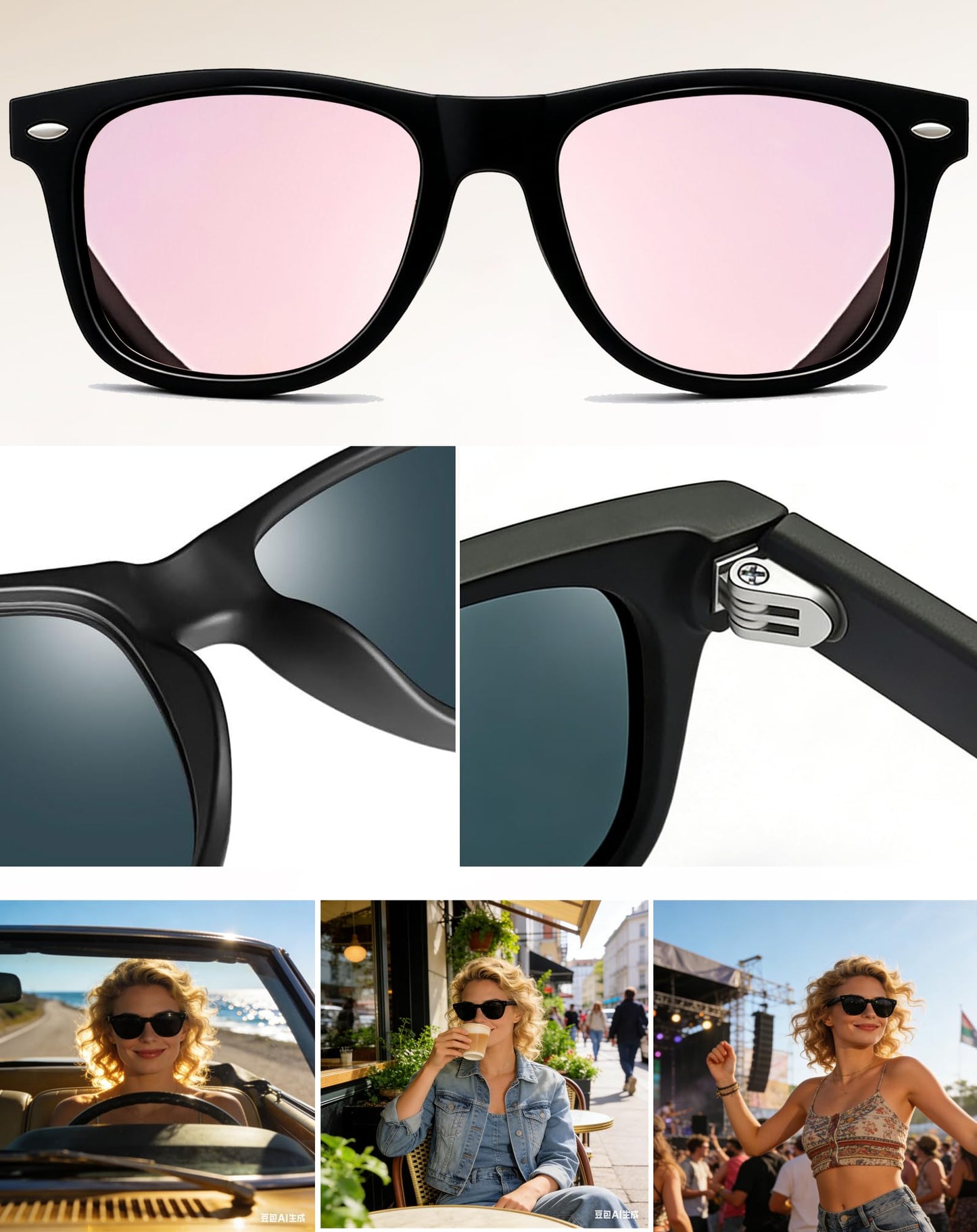 Joopin Oversized Square Sunglasses Designer Polarized Sun Glasses UV400 Protection Trendy Big Shades for Women Men Sunnies(Black + Blue + Pink)