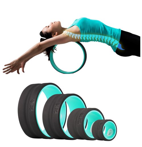 YOGI GRIPS Back Roller Wheel- Foam Padded Back Stretcher Wheel with Center Spine Cradle-Back Pain & Stretching- Deep Tissue Massage Roller (Set of Four)