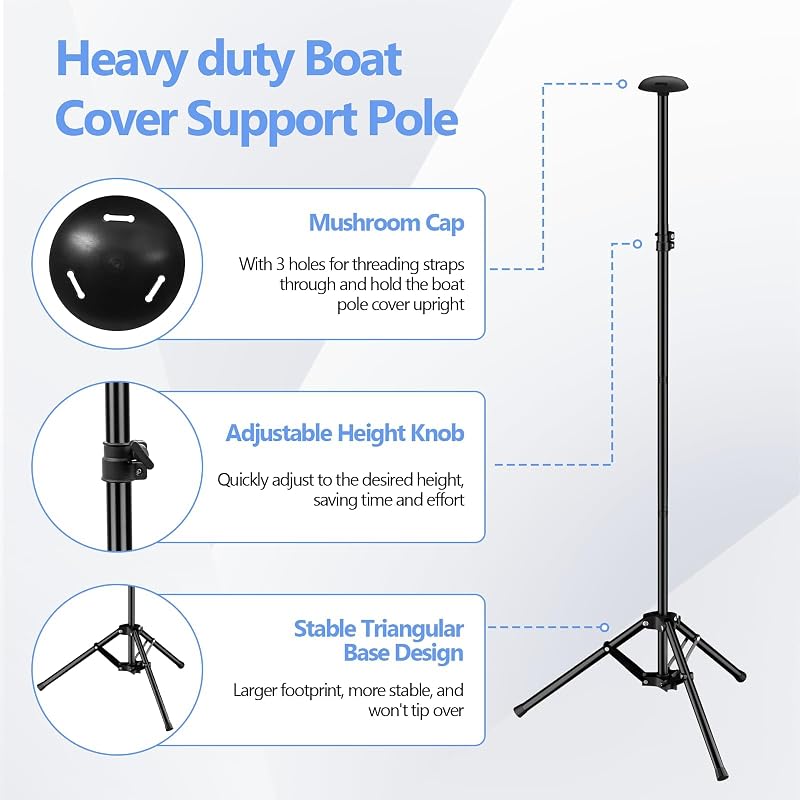 Boat Cover Support Pole 33-63in with 24in Tripod Base - Adjustable, Rust-Resistant Iron Alloy (1 Pack)
