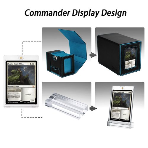 Stepane MTG Commander Deck Box, 5 in 1 Collectible Trading Card Storage Box, MTG Deck Box, Travel Essentials for MTG, PTCG TCG enthusiasts Black/Cyan