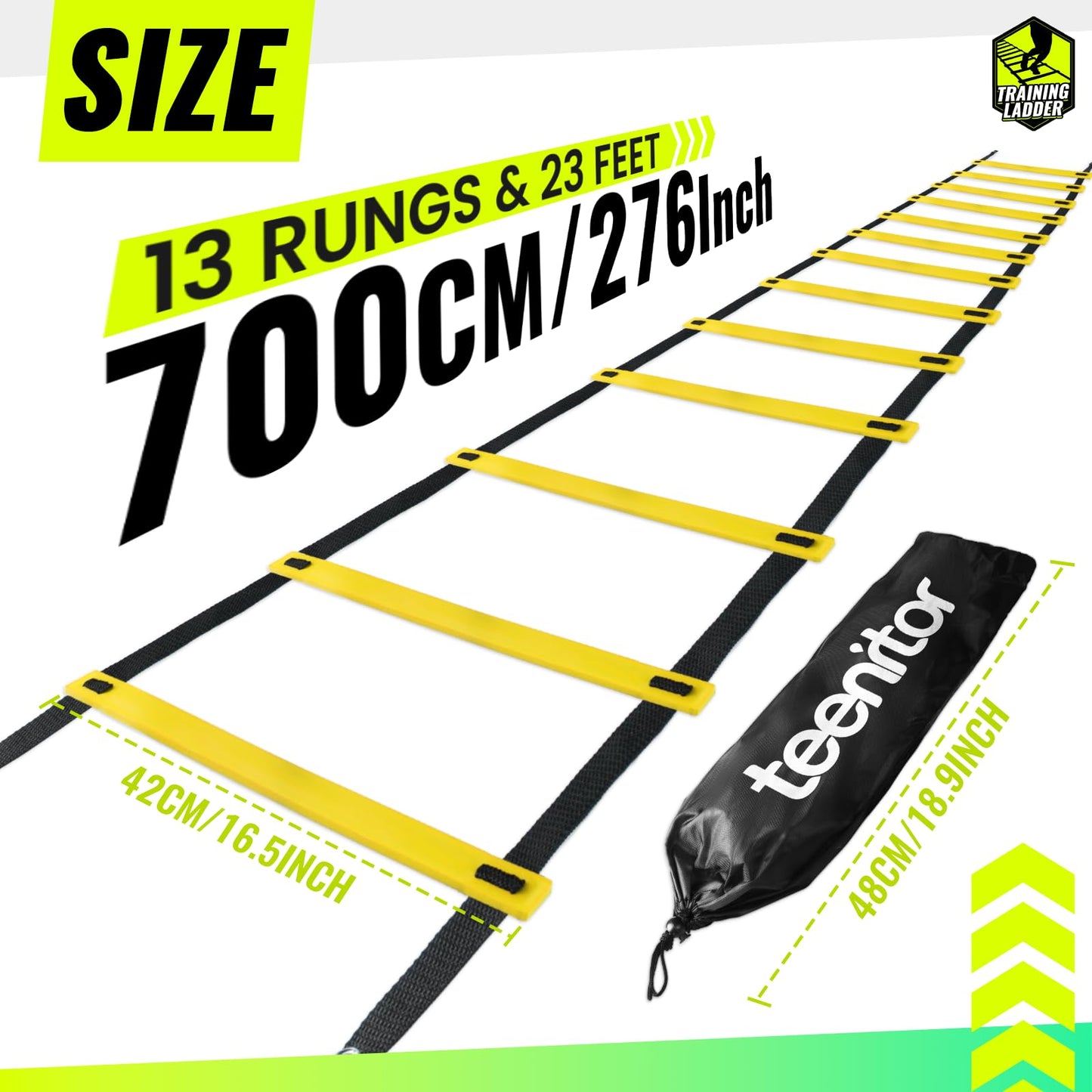 Teenitor 13 Rung Agility Ladder Speed Ladder Training Ladder for Soccer, Speed, Football Fitness Feet Training Carry Bag Agility Training Equipment, Workout Ladder, Sports Agility Ladders