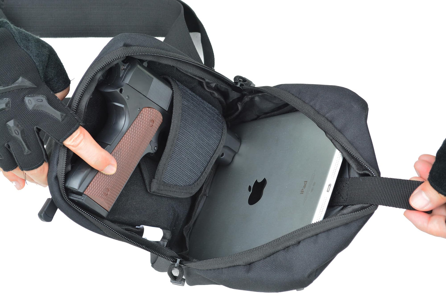 GAZJYUSP Small tactical concealed carry shoulder sling bag for men women Concealed carry crossbody bag with holster Personal pocket(Khaki)