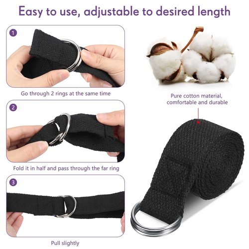 Jerify 10 Pcs Yoga Strap for Stretching Bulk 6ft Exercise Stretch Band with Metal D Ring Adjustable Pilates Non Elastic Yoga Stretch Belt for Women Men Physical Fitness Gym Workout Dance(Black)