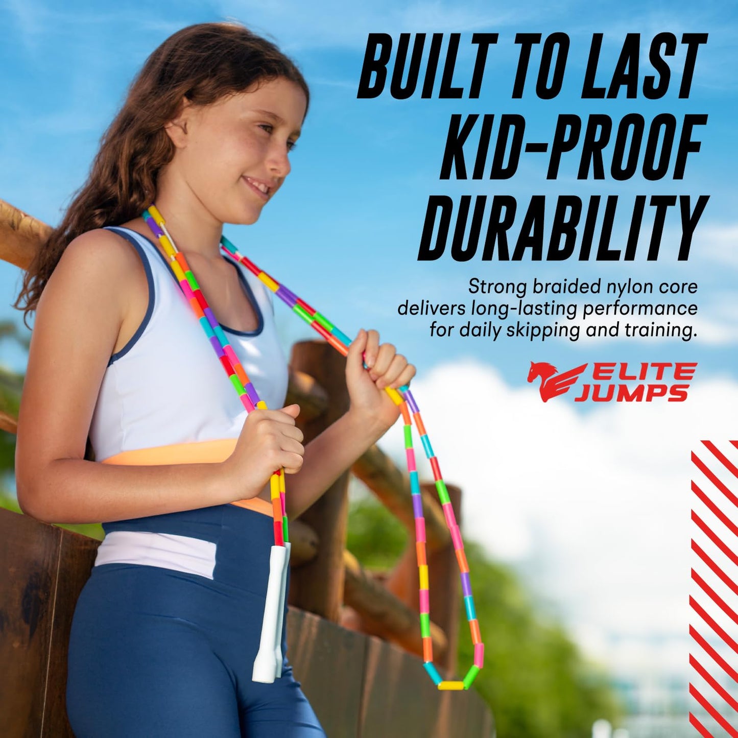 Elite Jumps Beaded Kids Jump Rope, Adjustable, Rainbow, 7 ft