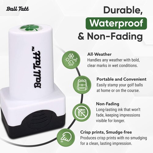 Ball Tatt - Four Leaf Clover Golf Ball Stamp, Golf Ball Stamper, Self-Inking Golf Ball Stamp Markers, Reusable Golf Ball Marking Tool to Identify Golf Balls, Golfer Gift Golfing Accessories