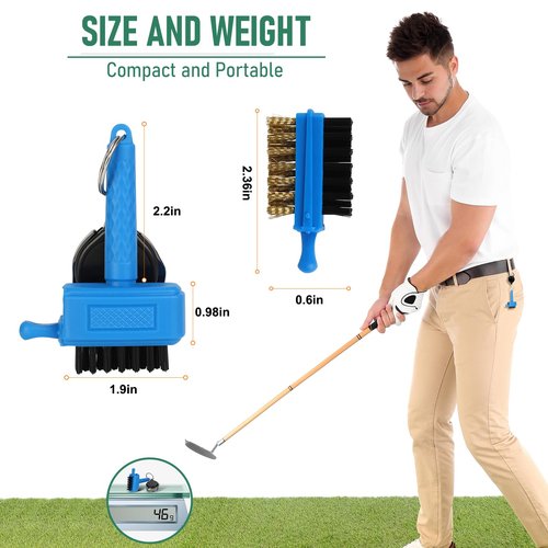 Mini Golf Club Brush with Retractable Clip Hard to snag on Bag Easy to Carry Save More Space Must Have Golf Accessories A Warm Golf Gift Suit for Kids/Men/Women/Elders (Blue)