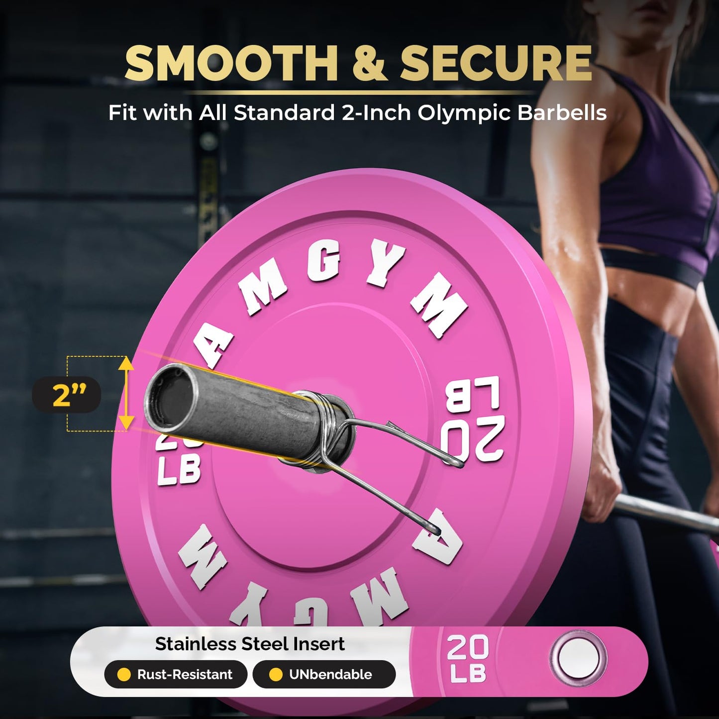 AMGYM Color Olympic Bumper Plate, Weights Plates, Bumper Weight Plate, Steel Insert, Strength Training（100 lb set new）