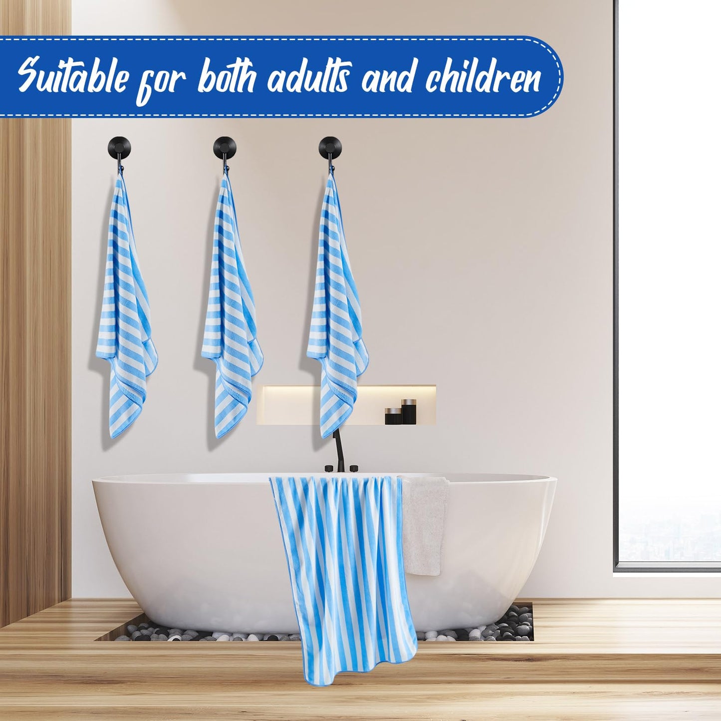 SmoothNovelty 16 Pack Microfiber Bath Towels Bulk 27'' x 60'' Oversized Size Bath Towel Highly Absorbent Extra Large Soft Drying for Beach Shower Summer Salon Sport Gym Party (Stripes,Light Blue)