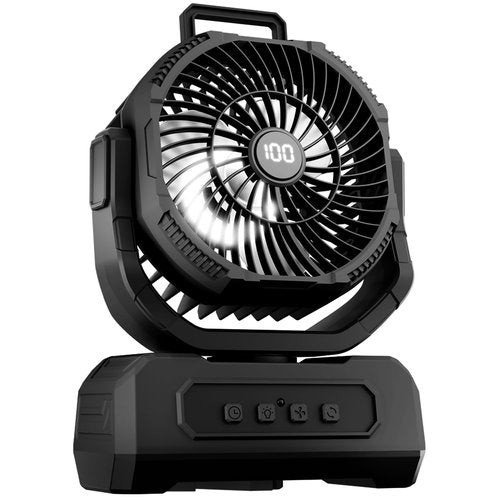 Roykaw Camping Fan 20800mAh Rechargeable Battery Powered Fan for 60 Hrs Cooling, Oscillating Fan with Battery Level Display, Colorful LED Lights & Timer Function, Fit for Fishing/Tent/Office, Black