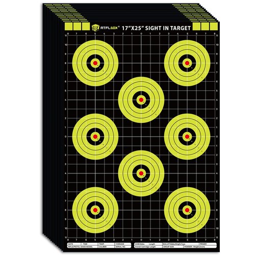 Atflbox Sight in Shooting Range Paper Target, 17X25 Inch High Visibility Bullseye Shooting Targets Suitable for Handgun, Rifle, Pellet Gun, Airgun, BB Guns, Airsoft (25 Pack)