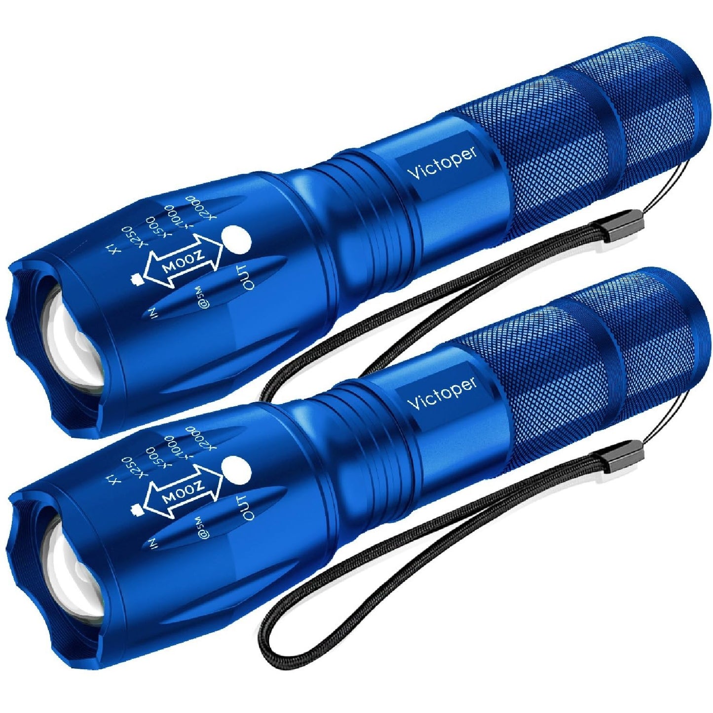 Victoper LED Flashlight 2 Pack Blue, Bright Tactical Torch High Lumens 5 Modes, Waterproof Zoomable Flash Light for Outdoor, Birthday Gifts for Men, Dorm Room Hiking Camping Essentials Gear for Guys