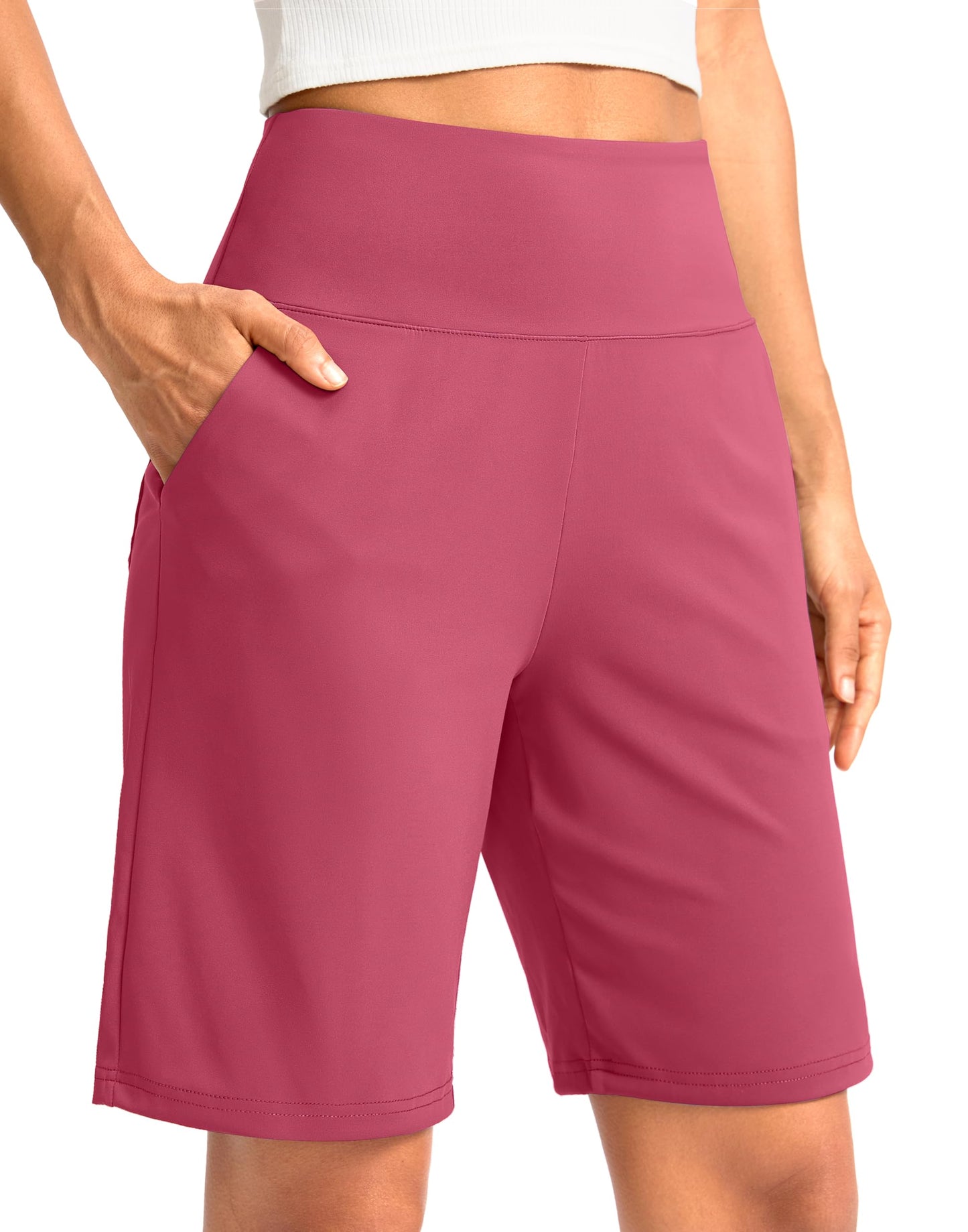 G Gradual Women's Bermuda Long Shorts with Pockets 9" High Waisted Knee Length Shorts for Women Walking Athletic Workout(Briar Rose,XXL)