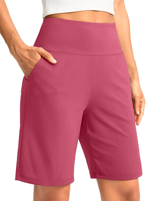 G Gradual Women's Bermuda Long Shorts with Pockets 9" High Waisted Knee Length Shorts for Women Walking Athletic Workout(Briar Rose,XXL)