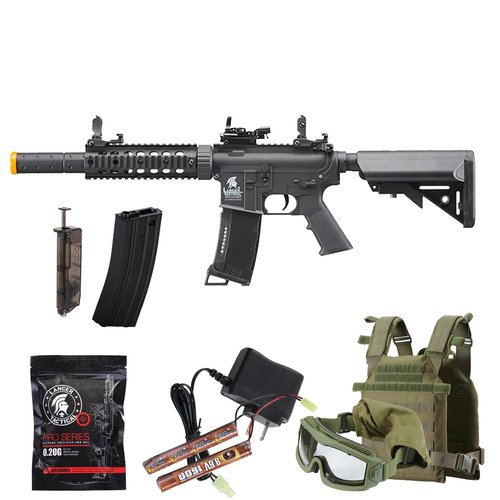 Lancer Tactical Gen 2 M4 Airsoft Rifle Full Starter Package – Includes High-Speed Magazine, Goggles, Tactical Vest, Red Dot Sight, Battery, Charger, and BBS