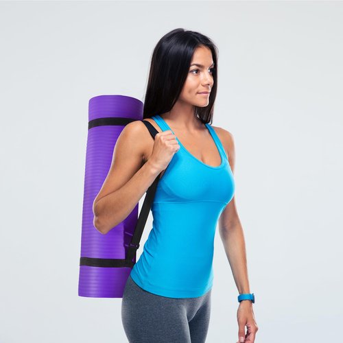 Fitvids All Purpose 1/2-Inch Extra Thick High Density Anti-Tear Exercise Yoga Mat with Carrying Strap, Purple