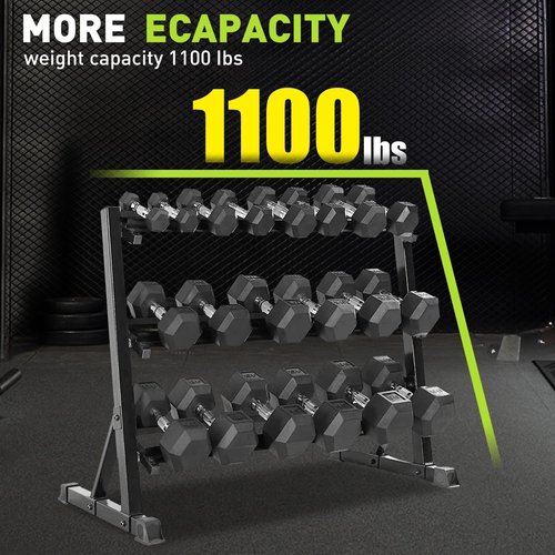 YUFER 3-Tier Heavy Duty Dumbbell Rack – Weight Rack Stand for Dumbbells (5-50LB), Kettlebells & Plates | 1100LBS, Alloy Steel, Compact Space-Saving Design | Home Gym Equipment Storage