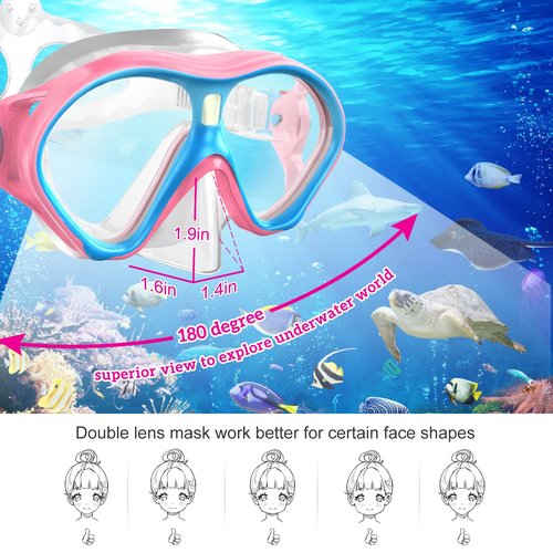 Gintenco Kids Snorkel Set, Diving Mask for Children as Unisex Kids Swimming Goggles, Anti-Fog Diving Mask and Dry Top Snorkel Combo Set for Junior and Youth