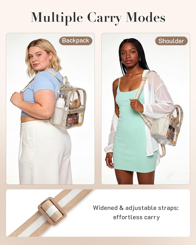 Missnine Classic Khaki Clear Stadium Backpack - Anti-Theft Mini See-Through Bag for Concerts & Sports