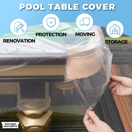 Storage Standard 2-Pack Billiard & Pool Table Cover 8 Feet - Reusable Heavy-Duty Clear Plastic, Standard 8ft Pool Table Covers, Waterproof Cover for Storage, Moving, & Dust Protection, 100" x 56" x 8"