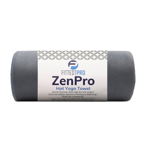 Fittest Pro Non-Slip Hot Yoga Towel with Super-Absorbent Soft Suede Microfiber in Many Colors, for Bikram Pilates and Yoga Mats. (72.00 x 26.50) Nimbus Grey