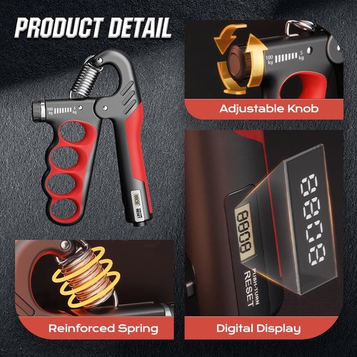 Adjustable Hand Grip Trainer with Electronic Counting, 2025 New Grip Strength Trainer 5-100KG/11-220LB Adjustable Hand Gripper Strengthener Forearm Exerciser for Adults Training Strength (Red)