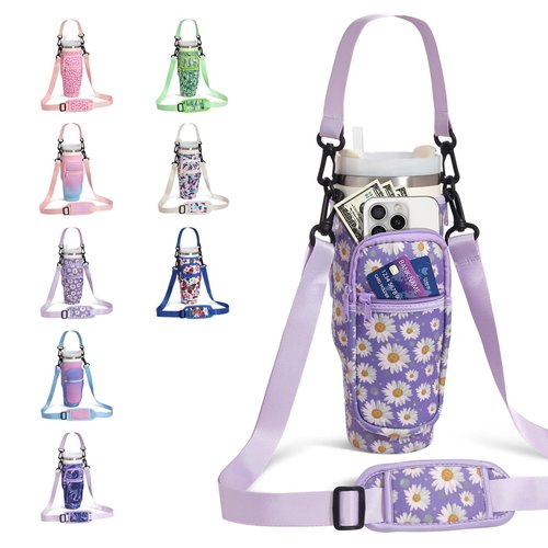 DLOCCOLD Water Bottle Carrier Bag with Phone Pocket for 40 oz Tumbler, Water Bottle Holder with Adjustable Shoulder & Handheld Strap, Carrier Sling Bag for Water Bottle Walking Camping Travelling