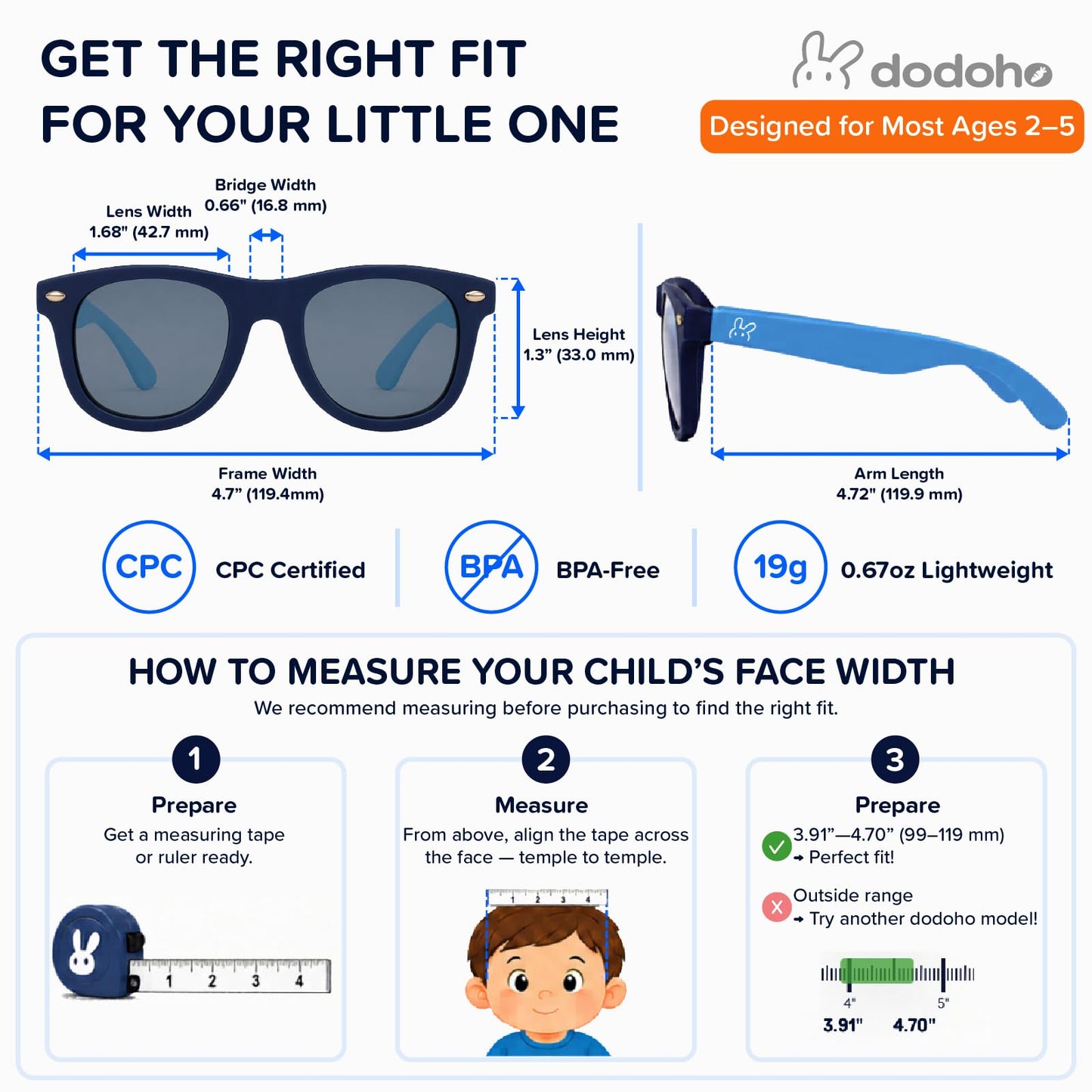 Dodoho Age 2–5 Polarized Kids Sunglasses UV400 Protection for Boys & Girls - Adjustable Strap, Flexible, Lightweight, BPA-Free Frame, Wayfarer Design, Beach & Travel Essentials for Kids (Matt Blue)